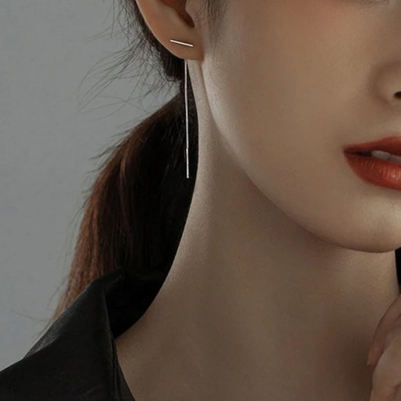 *NEW 925 Sterling Silver Bar Chain Drop Earrings - Picture 7 of 8